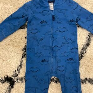 Carter’s one-piece footed sleeper, 12 months, full-zip, blue with dinosaurs